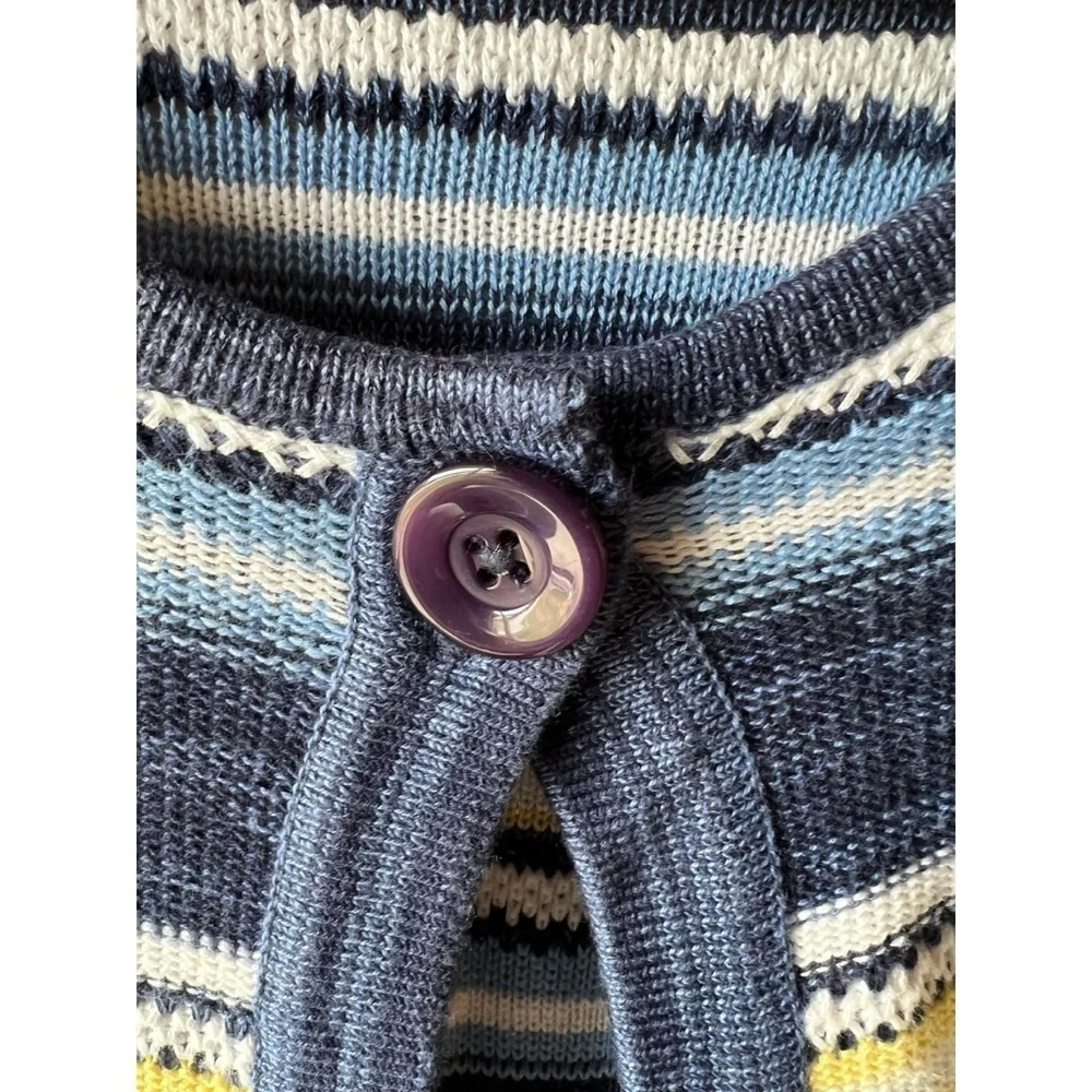 Blue Yellow Stripe One Button Closure Cardigan Allison Daley LNWOT L #976